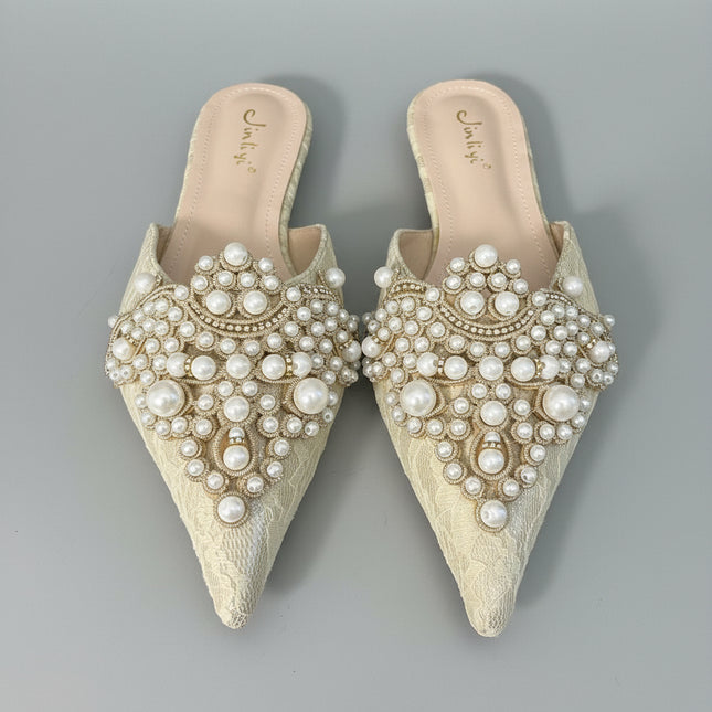 Jinli Yi Pearl Mules - Tan/Cream - Size 39 (US 8-8.5) - Never worn