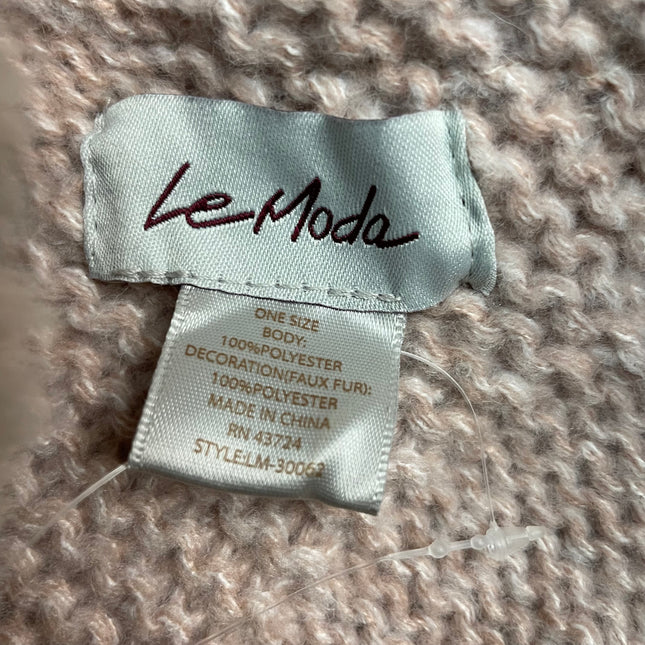 Le Moda Blush Cable Knit Poncho with Fur Trim - One Size -With Tags
