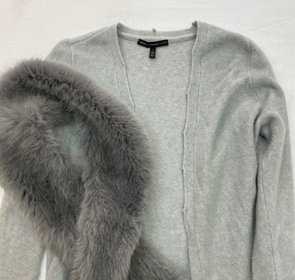 White House Black Market Grey Long Sweater with Removable Fur - Size Small