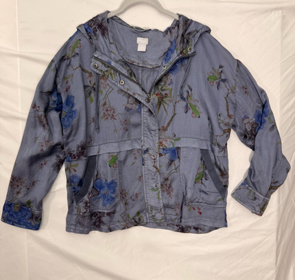 Chico's Floral Print Hooded Shirt Jacket - Size Large