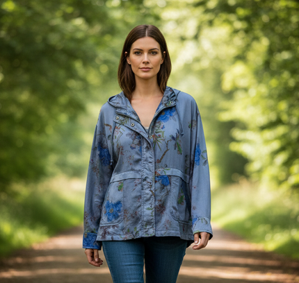 Chico's Floral Print Hooded Shirt Jacket - Size Large