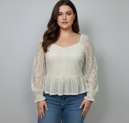 LC Lauren Conrad Ivory Lace Peplum Top - Size XL