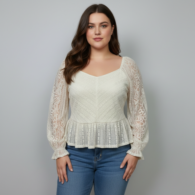 LC Lauren Conrad Ivory Lace Peplum Top - Size XL