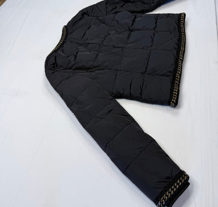 White House Black Market Black Quilted Puffer Jacket with Gold Chain Trim - Size Large