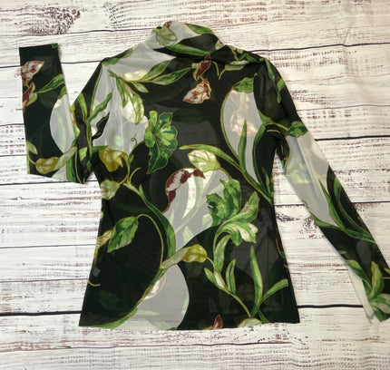 White House Black Market Botanical Print Sheer Top - Size Medium