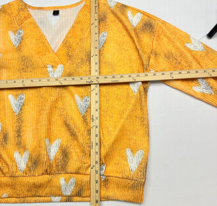 Golden Yellow Heart Print Textured Pullover - Size XL