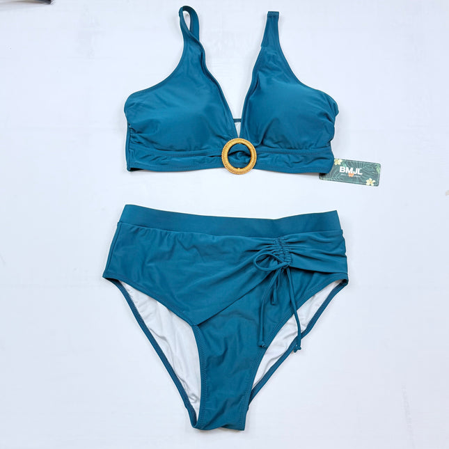 Blooming Jelly Tummy Control Bikini Set - Turquoise Blue SIZE LARGE