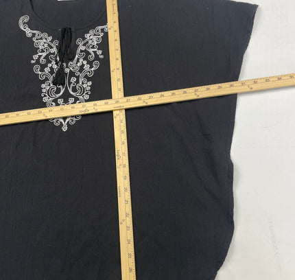 Denim & Co. Black Embroidered Boho Peasant Top - Size XL
