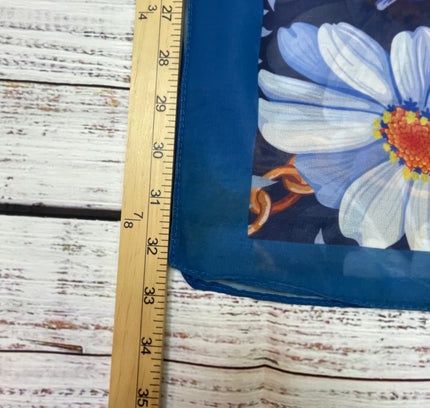 Navy Floral Silk Scarf - White Daisy Print