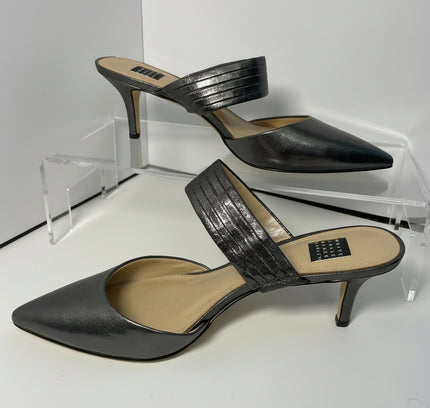 White House Black Market Metallic Gunmetal Mule Heels - Size 7 -