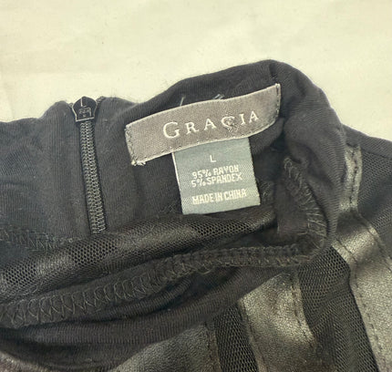 Gracia Leather & Sheer Animal Print Top - Size Large - Excellent Condition