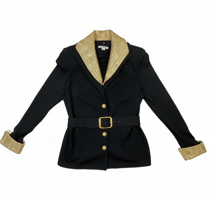 St John Black Blazer with Gold Embellished Collar - Size 2
