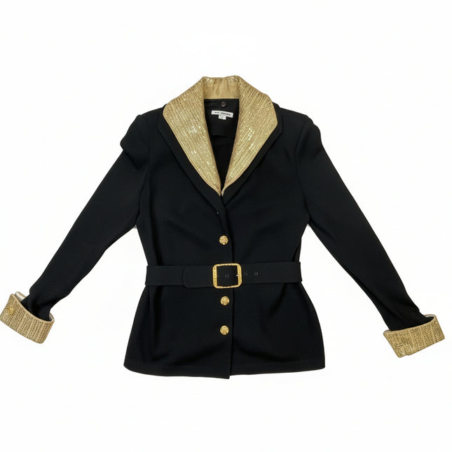 St John Black Blazer with Gold Embellished Collar - Size 2