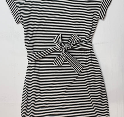 Merokeety Black & White Striped Twist Waist Dress - Size Medium