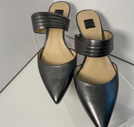 White House Black Market Metallic Gunmetal Mule Heels - Size 7 -