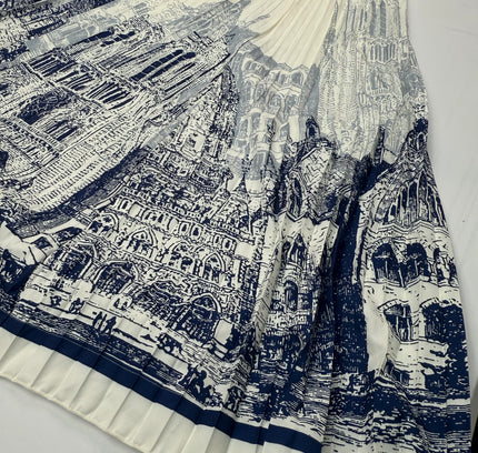 Architectural Cityscape Print Pleated Maxi Skirt - Size M