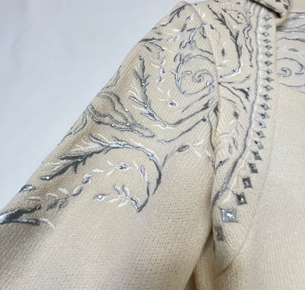 St John Cream Knit Suit with Embellished Jacket - Size 4