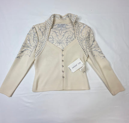St John Cream Knit Suit with Embellished Jacket - Size 4