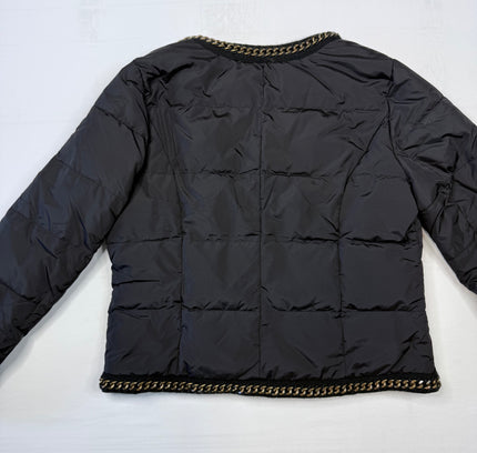 White House Black Market Black Quilted Puffer Jacket with Gold Chain Trim - Size Large