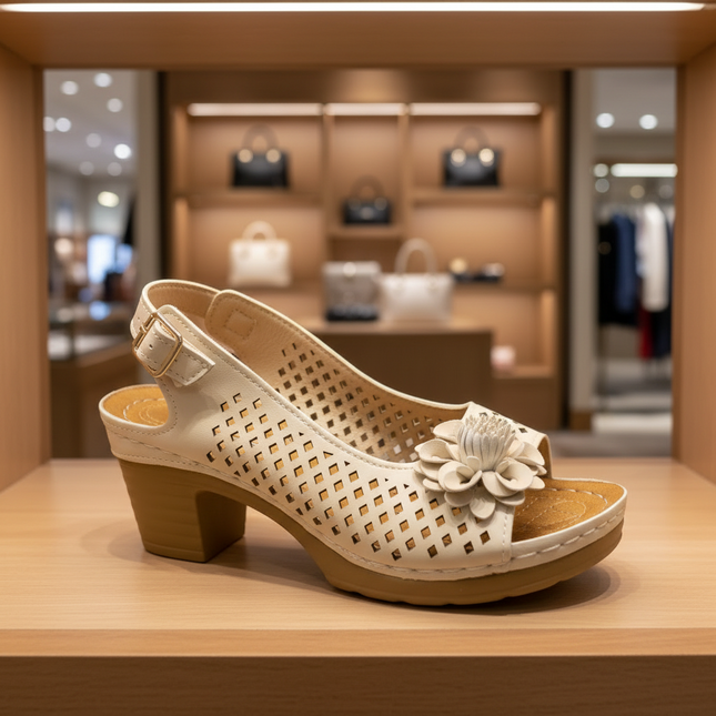 Perforated Leather Slingback Clogs with Floral Detail - Size 38