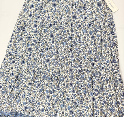 No Comment Blue Floral Tiered Midi Skirt - size Large