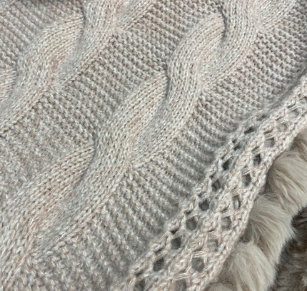 Le Moda Blush Cable Knit Poncho with Fur Trim - One Size -With Tags