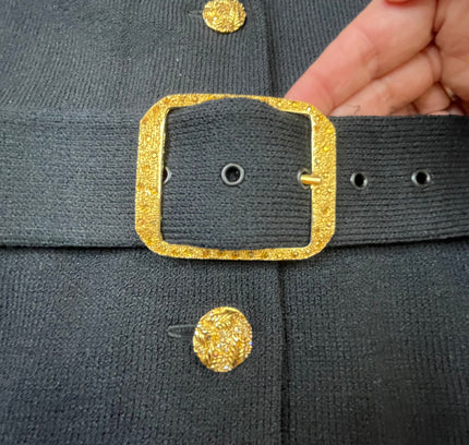 St. John Black Knit Jacket with Gold Collar & Removable Details - Size 2