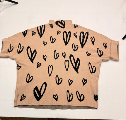 Frank Lyman Heart Print Mock Neck Top - Blush Pink - Size XL