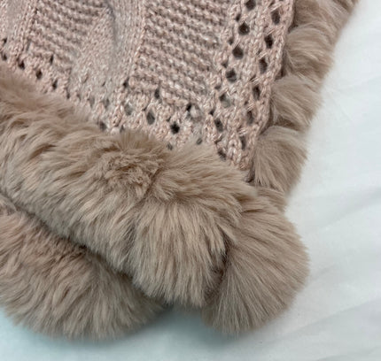 Le Moda Blush Cable Knit Poncho with Fur Trim - One Size -With Tags