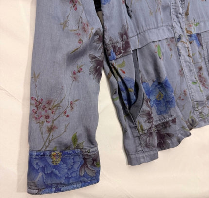 Chico's Floral Print Hooded Shirt Jacket - Size Large