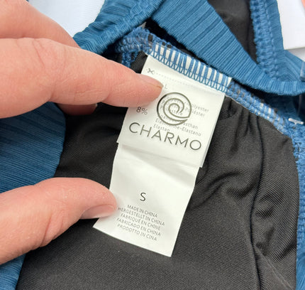 Charmo Ribbed Ruffle One-Piece Swimsuit - Teal Blue SMALL