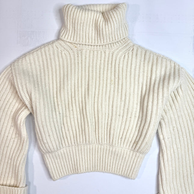 Helsa Cream Cropped Turtleneck Sweater - Size Medium