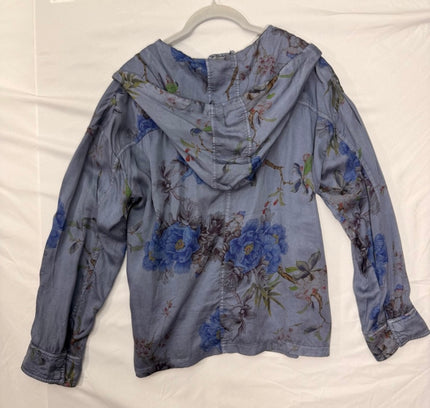 Chico's Floral Print Hooded Shirt Jacket - Size Large