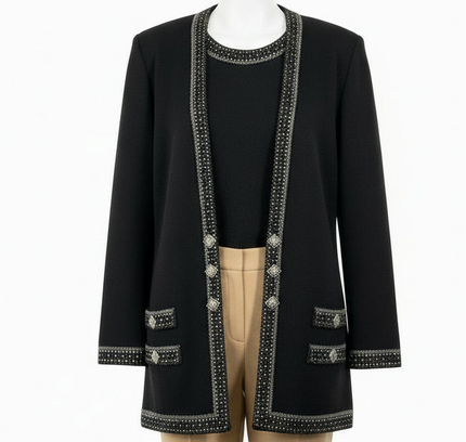 St. John Evening Black Beaded Jacket & Tank Set by Marie Gray - Size 2