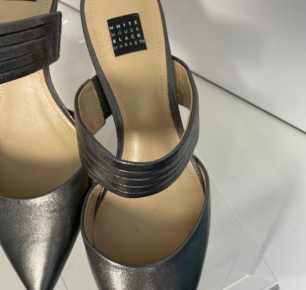 White House Black Market Metallic Gunmetal Mule Heels - Size 7 -
