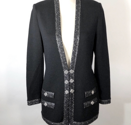 St. John Evening Black Beaded Jacket & Tank Set by Marie Gray - Size 2