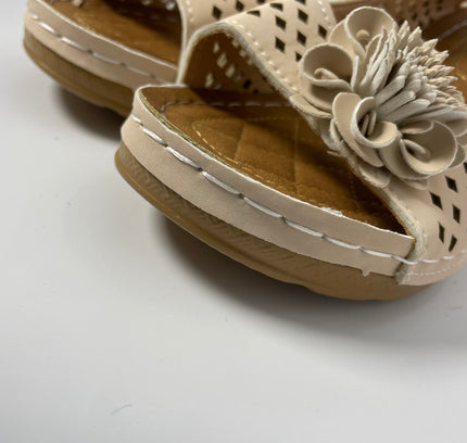 Perforated Leather Slingback Clogs with Floral Detail - Size 38