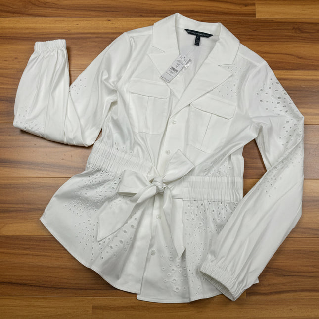 White House Black Market White Eyelet Belted Jacket - Size S - New With Tags