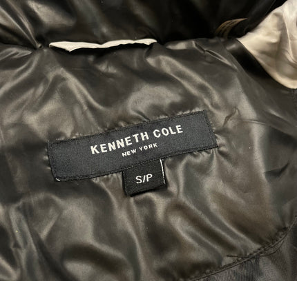 Kenneth Cole Light Grey & Black Hooded Puffer Jacket - Size Small