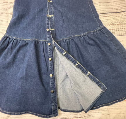 Vintage Button-Up Denim Skirt with Ruffle Hem