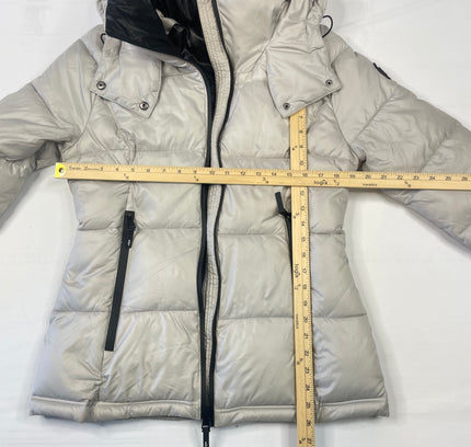 Kenneth Cole Light Grey & Black Hooded Puffer Jacket - Size Small