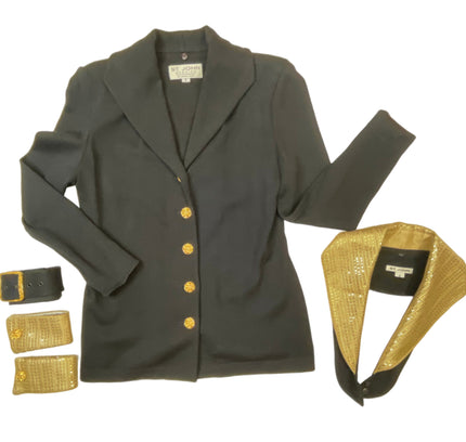 St John Black Blazer with Gold Embellished Collar - Size 2