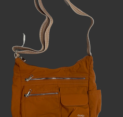 Cluci Cognac Nylon Crossbody Bag - Multi-Pocket Adjustable Strap