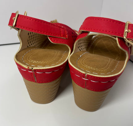 Red Perforated Slingback Sandals with Floral Detail - Size 7.5