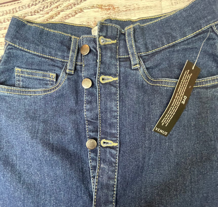 Vintage Button-Up Denim Skirt with Ruffle Hem