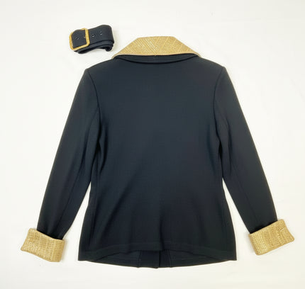 St. John Black Knit Jacket with Gold Collar & Removable Details - Size 2