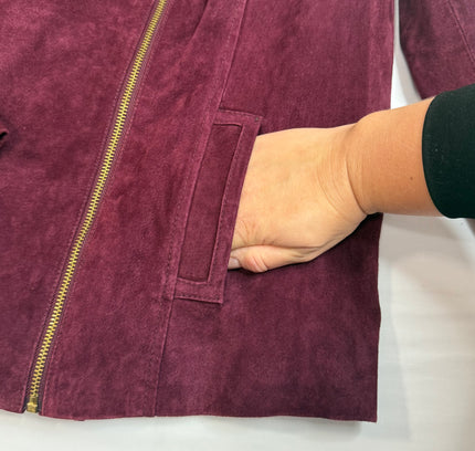 Burgundy Suede Leather Jacket - Isaac Mizrahi LIVE