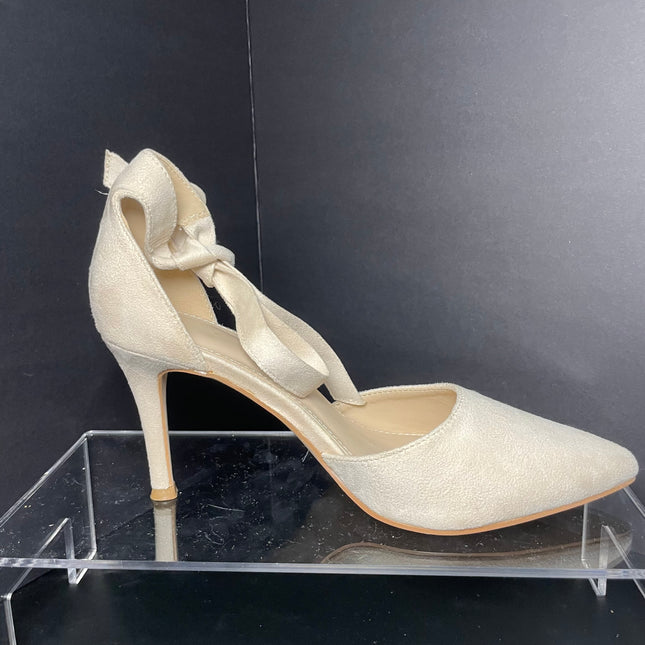 Cream Suede Ankle Tie Pumps - Size 7 -