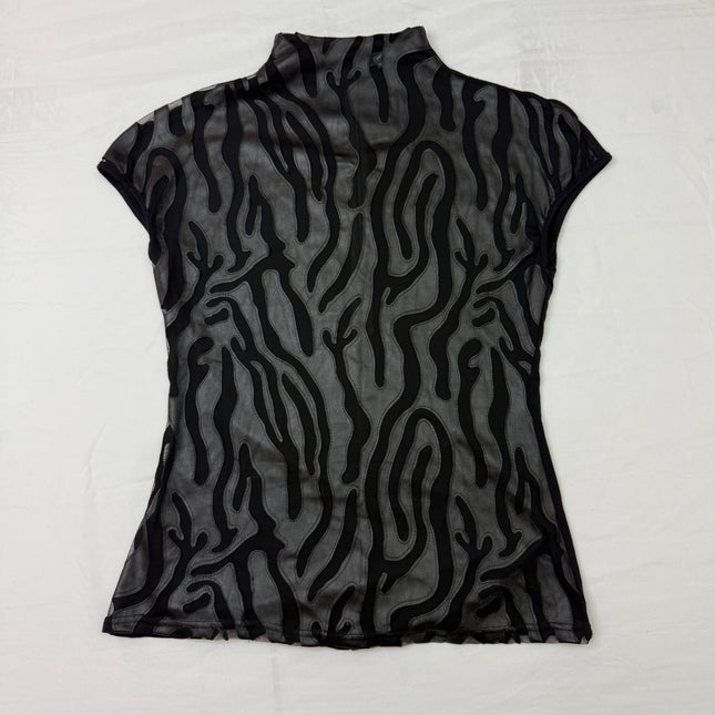 Gracia Leather & Sheer Animal Print Top - Size Large - Excellent Condition