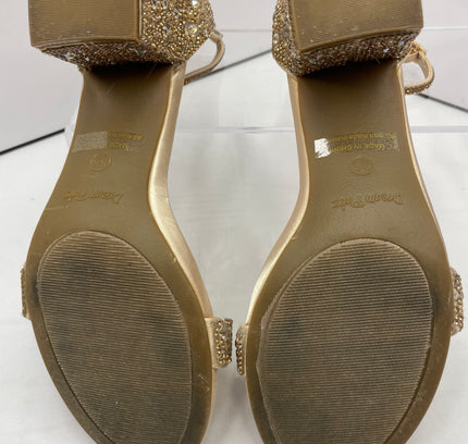 Champagne Rhinestone Block Chunky Heel Ankle Strap Sandals - Size 8.5 Dream Pairs